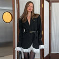Black Blazer Lace Trim Dress Full - Liora Studio