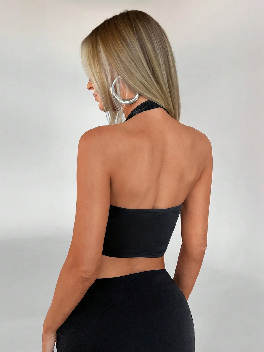 Gold Ring Halter Crop Top Black Back - Liora Studio