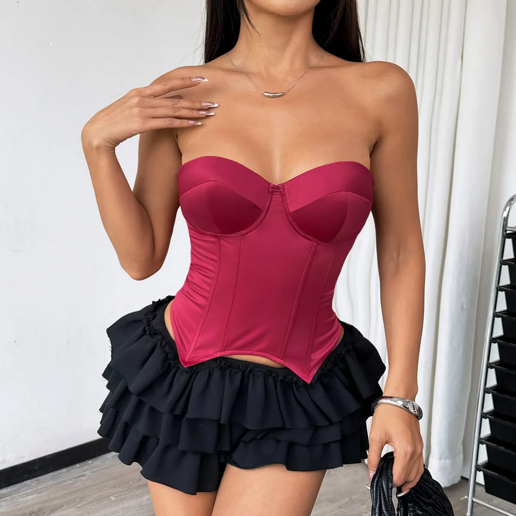 Satin Corset Tube Top Red - Liora Studio
