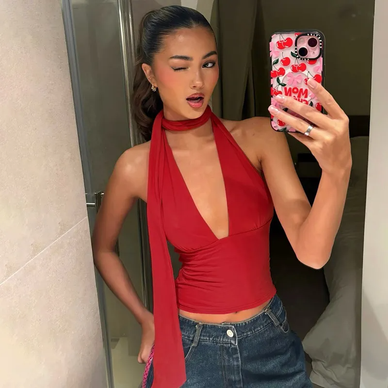 Halter Tie Neck Crop Top - Liora Studio
