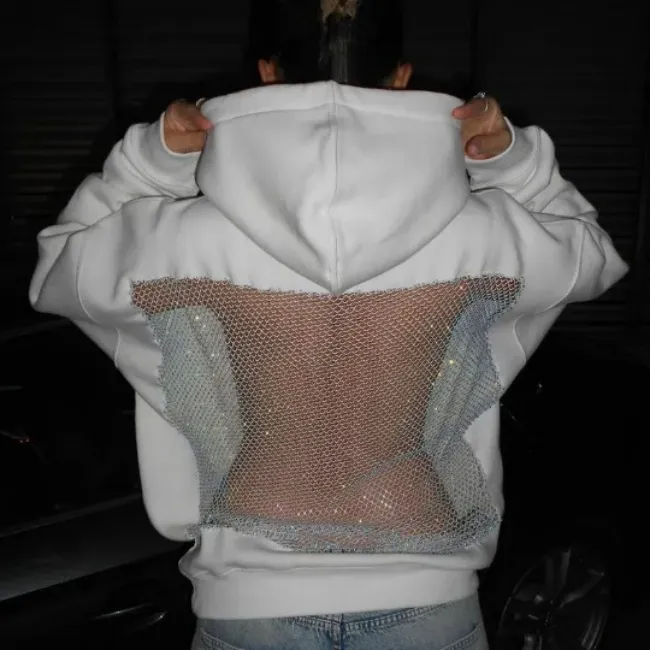 Crystal Back Oversized Hoodie White - Liora Studio