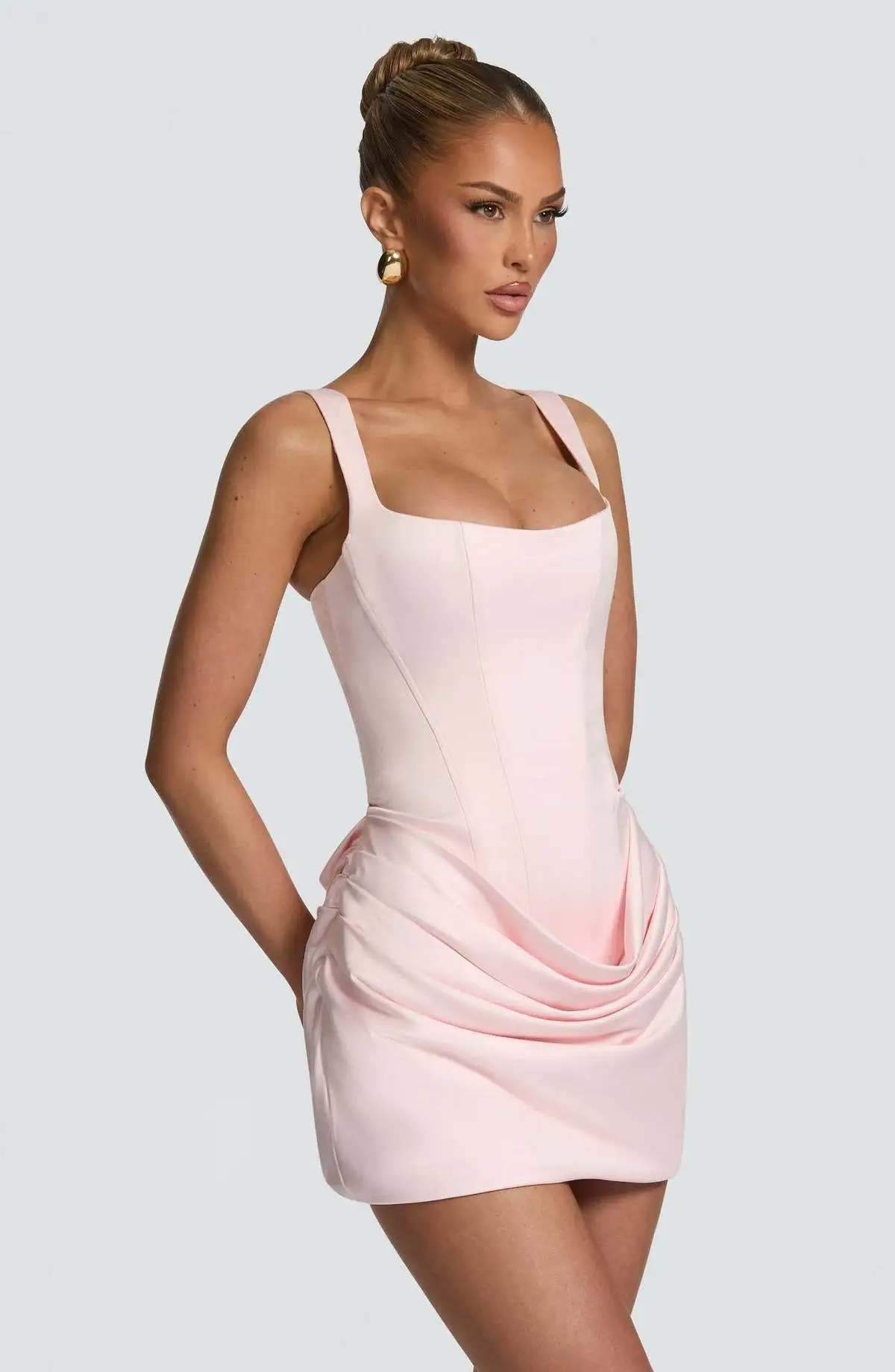 Lace & Satin Corset Mini Dress Front - Liora Studio
